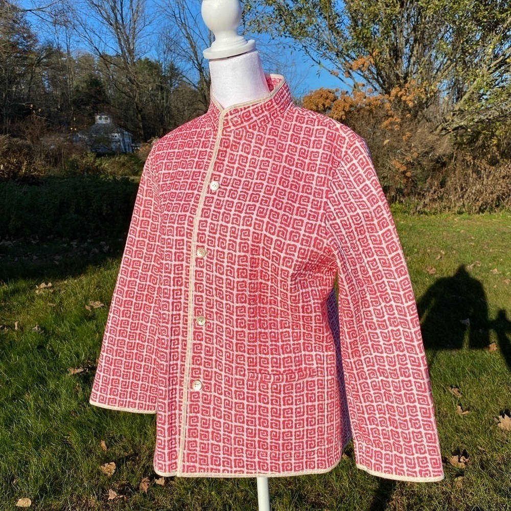 Vintage Quilted Jacket Reversible Pink and White Pockets